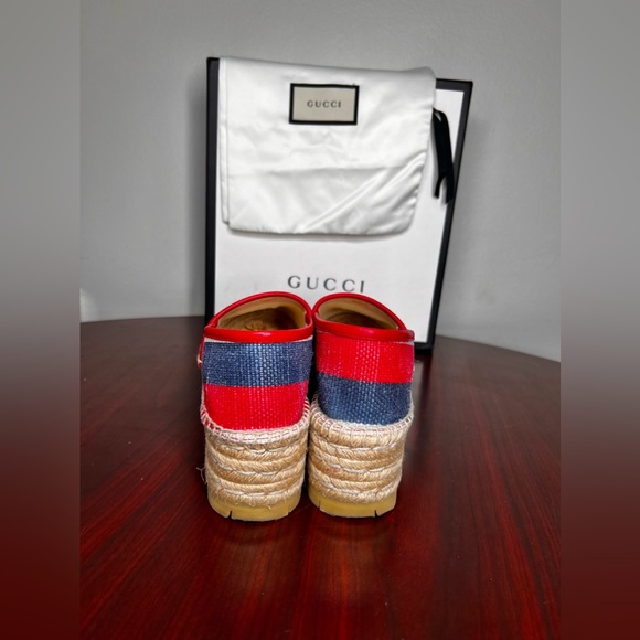 Gucci Sylvie Stripe Logo Platform Espadrilles Size 37.5 - Picture 5 of 9